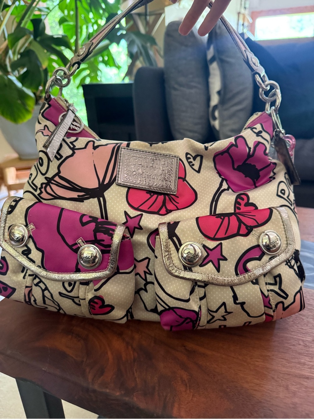 Coach poppy Y2K vintage Floral graffiti Pop Pink Hobo Bag - Picture 2 of 10